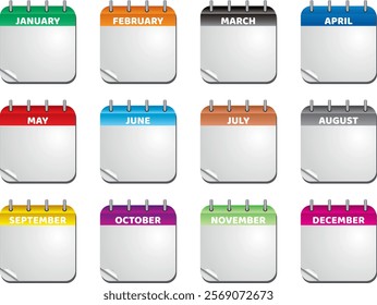Calendar icons set isolated on white background, Calendar set. Monthly calendar icons Set different color and copy space, isolated on white background. Eps file available. Calendar vector icon.