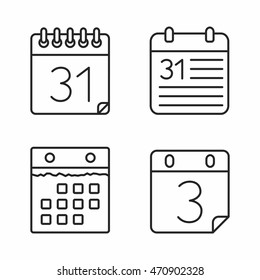 Calendar icons set, minimal line style, vector eps10 illustration