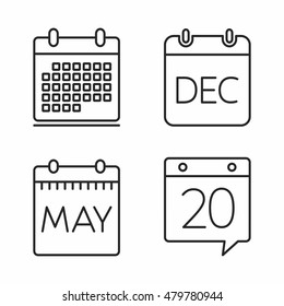 Calendar icons set, minimal line style, vector eps10 illustration