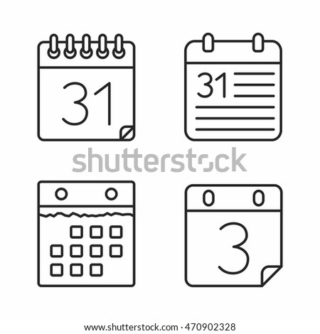 Calendar icons set, minimal line style, vector eps10 illustration