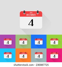Calendar icons set. Month December. Number four. Flat design style. Made in vector