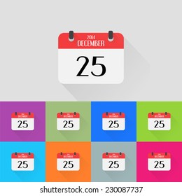Calendar icons set. Month December. Number twenty-five. Flat design style. Made in vector
