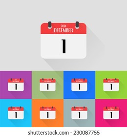Calendar icons set. Month December. Number one. Flat design style. Made in vector
