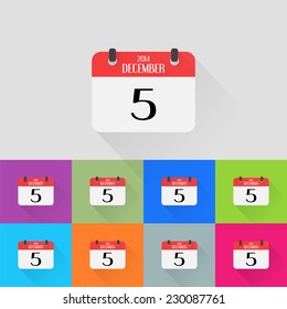 Calendar icons set. Month December. Number five. Flat design style. Made in vector