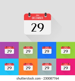 Calendar icons set. Month December. Number twenty-nine. Flat design style. Made in vector