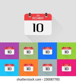 Calendar icons set. Month December. Number ten. Flat design style. Made in vector