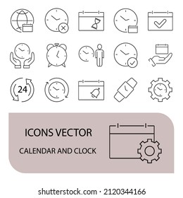 Calendar and Сlock icons set . Calendar and Сlock pack symbol vector elements for infographic web