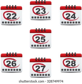 Calendar icons set red