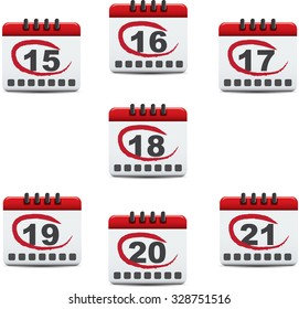 Calendar icons set red
