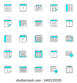 calendar icons set. simple filled line icons set of schedule, deadline, organizer, schedule, agenda and journal vector illustration. editable stroke icons.
