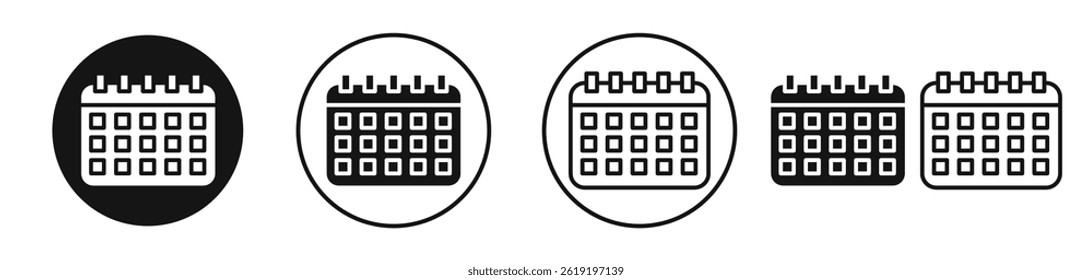 Calendar icons set in solid black and stroke line style