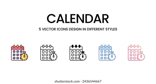 Iconos de calendario establecidos. Conveniente para la página web, aplicación móvil, interfaz de usuario, UX y GUI diseño, ilustración vectorial de stock