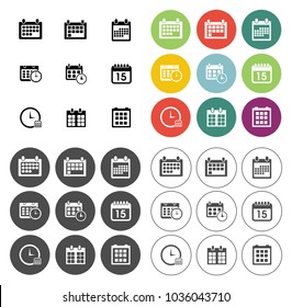 Calendar icons set - time & date sign, symbols and event reminder