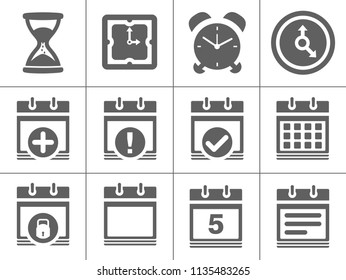 Calendar icons set - time & date sign, symbols and event reminder