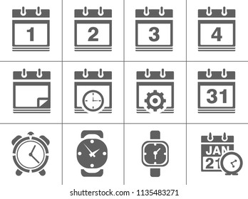 Calendar icons set - time & date sign, symbols and event reminder