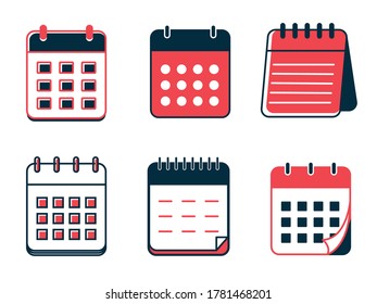 Kalender-Symbole gesetzt. Vektorgrafik. Designelemente.