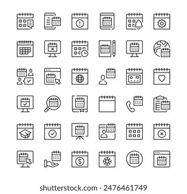 Calendar icons set. Vector line icons. Black outline stroke symbols