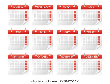 Calendar icons set. Vector, Calendar, poster, graphic. Planner diary in a minimalism style. Business calendar. Organizer. Monthly calendar. Daily planner. Vector illustration