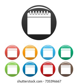 Calendar icons set. Vector simple set of calendar vector icons in different colors isolated on white