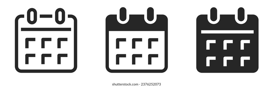 Calendar icons set. Weekly calendar icon. Outline and flat style. Calendar symbol for apps and websites - stock vector.