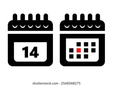 Calendar icons showing the fourteenth day marked in red, symbolizing important dates and events in planning.