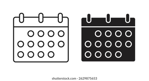 Calendar icons solid and thin line.