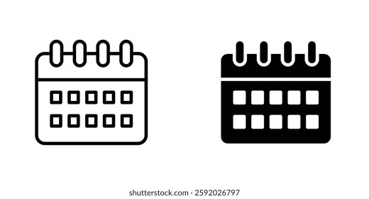 Calendar icons. stroke line and black solid icons