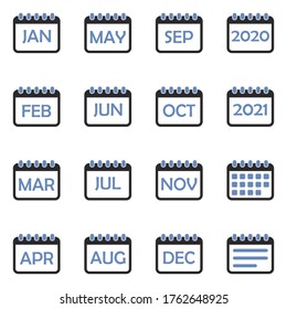 Calendar Icons. Two Tone Flat Design. Vector Illustration.