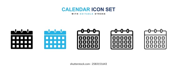 Calendar icons vector collection in black and blue colors on white background