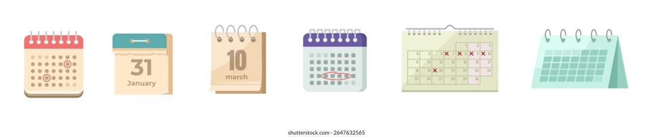 Calendar icons, vector date set