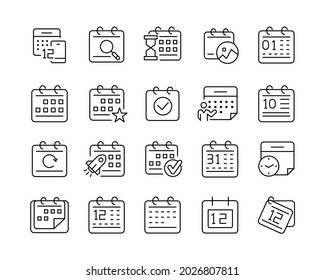 Iconos de calendario - Iconos de línea de vectores. Stroke editable. Gráfico vectorial