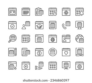 Calendar icons. Vector line icons set. Event, appointment, schedule, time management concepts. Black outline stroke symbols