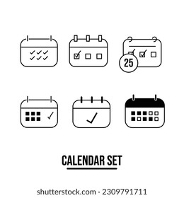 Calendar icons. Vector set of different calendar icons isolated on white
