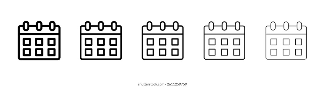 Calendar icons vector set in different stroke line style