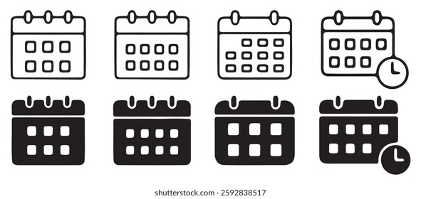 Calendar icons vector for web and mobile app. Calender sign and symbol. Schedule icon symbol. Line and solid icons