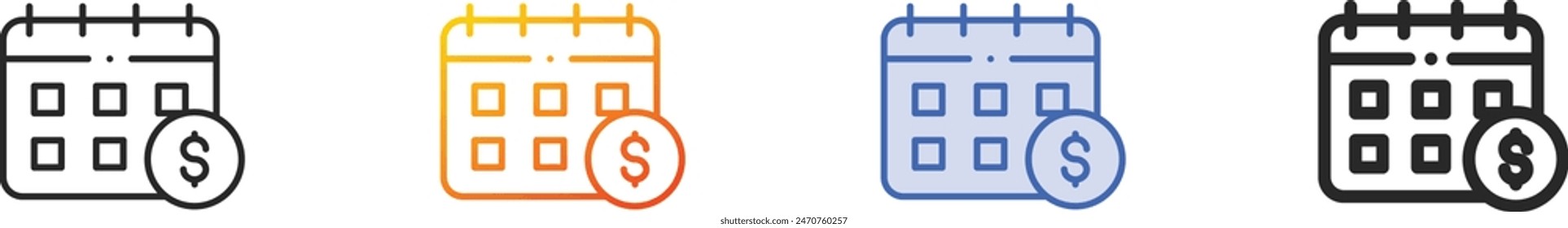 Kalendersymbol.Thin Linear, Gradient, Blauer Strich und fett Stil Design isoliert auf weißem Hintergrund
