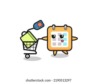 calendar illustration cartoon with a shopping cart , cute style design for t shirt, sticker, logo element