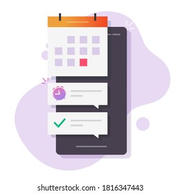 Calendar important deadline date task list mobile on phone online app, smartphone event digital appointment vector flat cartoon icon, electronic agenda scheduled on cellphone modern design isolated