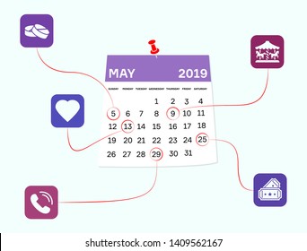 Calendar of important events. Vector illustration
