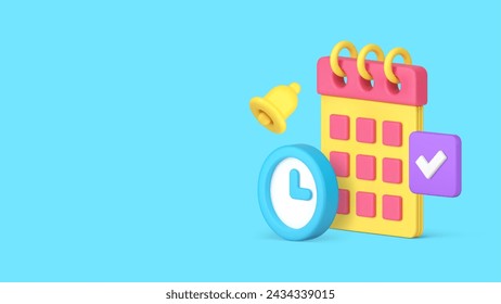 Calendario importante recordatorio gestión del tiempo notificación banner copia espacio icono 3d ilustración vectorial realista. Programar notificación de fecha límite planificación de negocios agenda eficiencia y productividad