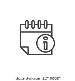 Icono de la línea de información del calendario. signo de estilo lineal para concepto móvil y diseño web. Icono de vector de esquema de información del calendario. Símbolo, ilustración del logotipo. Gráficos vectoriales