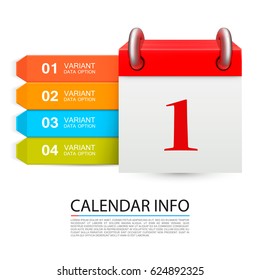 Calendar info one day on the white background. Vector illustration