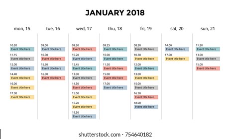 Calendar infographic, table chart, presentation chart. Business period concept. Task manager. Day, week, month. 2018 year. Time management. Organizer date diary. First day Monday.