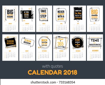 Calendar with inspiring quotes 2018, Bright colorful year template