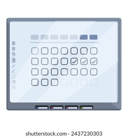 Vector de dibujos animados de icono de tablero interactivo de calendario. Multimedia por ordenador. Medios del educador