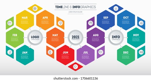 Calendar of the investor. Timeline, Business Infographic concept with 12 months, parts, or technology processes. Template for presentation. Time line with Twelve steps. Calendar of dividend payments.