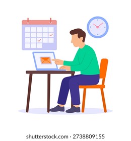 Calendar Invites, scheduling meetings through digital calendar system, Flat vector character illustration