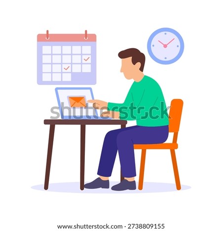 Calendar Invites, scheduling meetings through digital calendar system, Flat vector character illustration