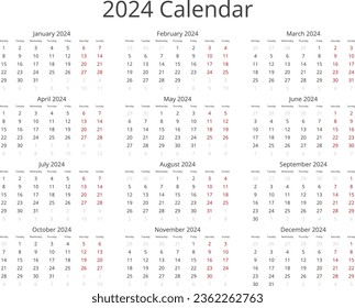 Calendar Isolated on a Background 2024 