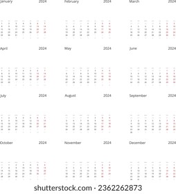 Calendar Isolated on a Background 2024 